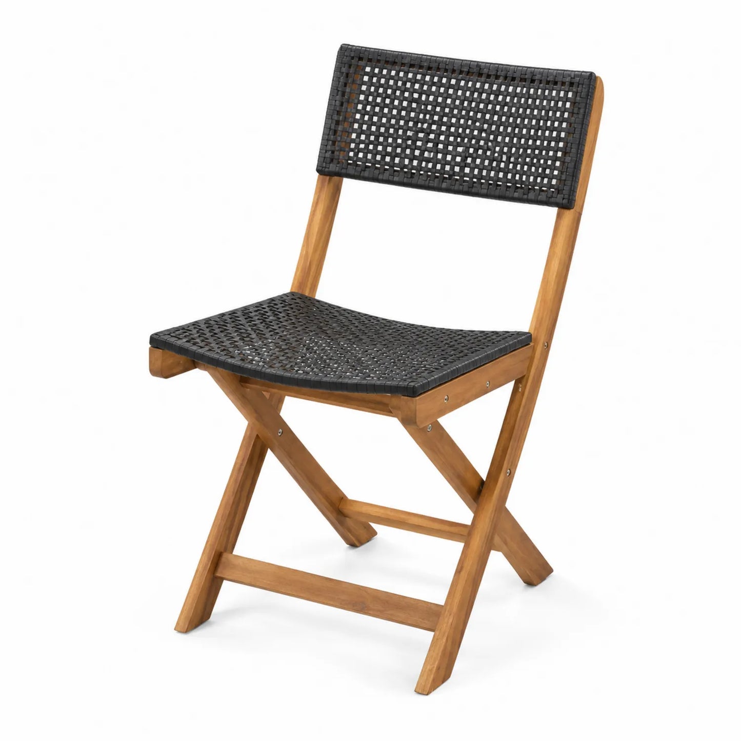 Silla plegable de madera de teca y ratán sintético negro