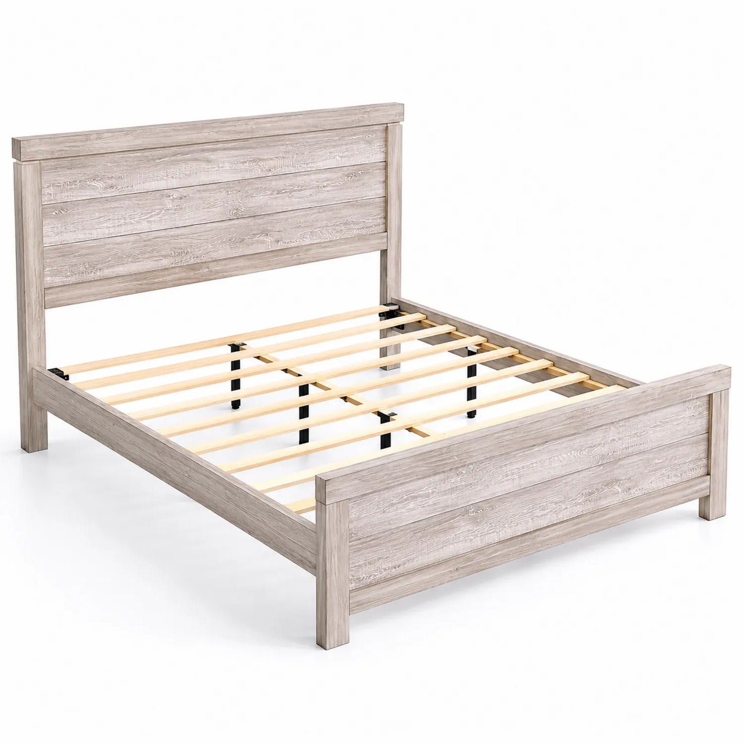 Cama de Madera de Pino Gris con Cabecero