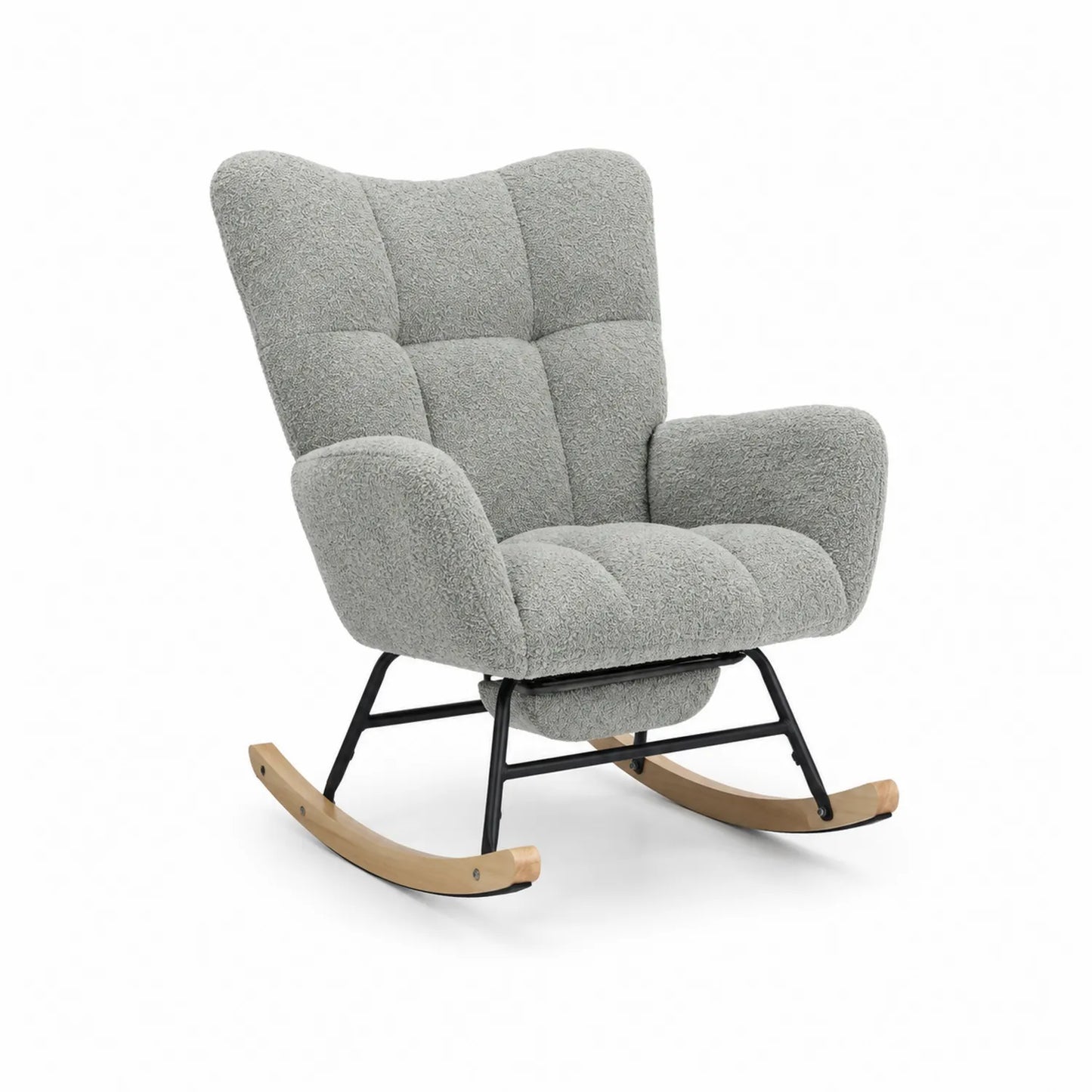 Sillón mecedora de poliéster gris claro con patas de madera
