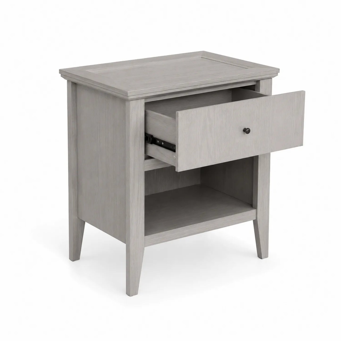 Mesita de noche de madera de roble gris con cajón