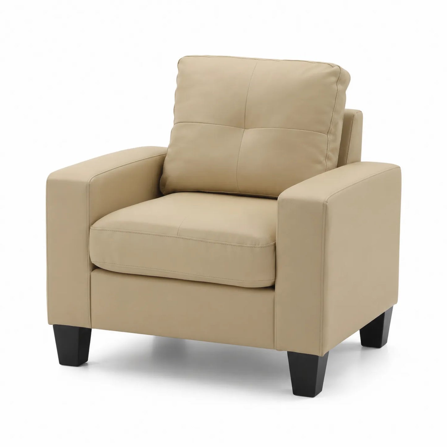 Sillón de Cuero Sintético Beige con Patas de Madera