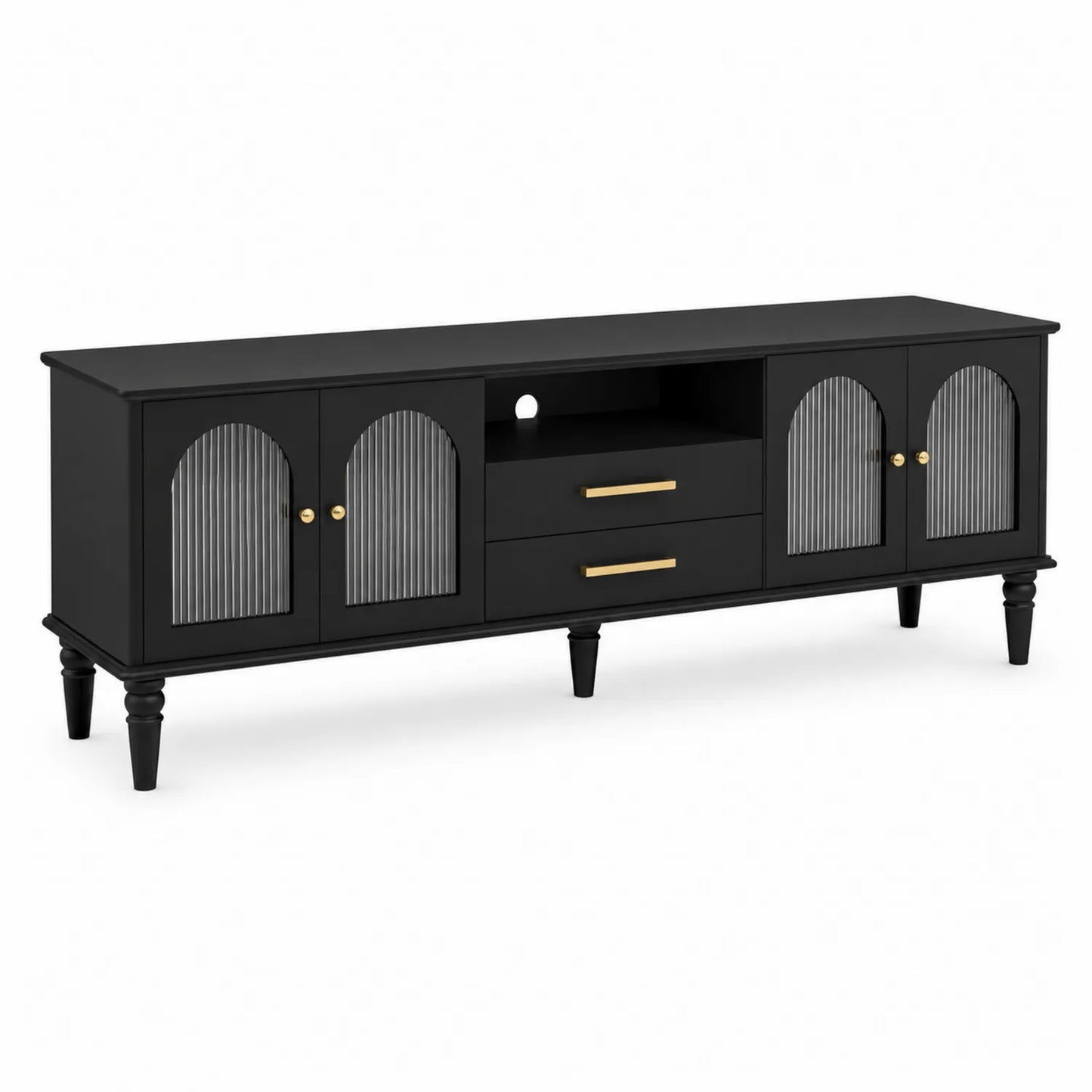 Mueble de TV de madera y vidrio con 4 puertas y 2 cajones