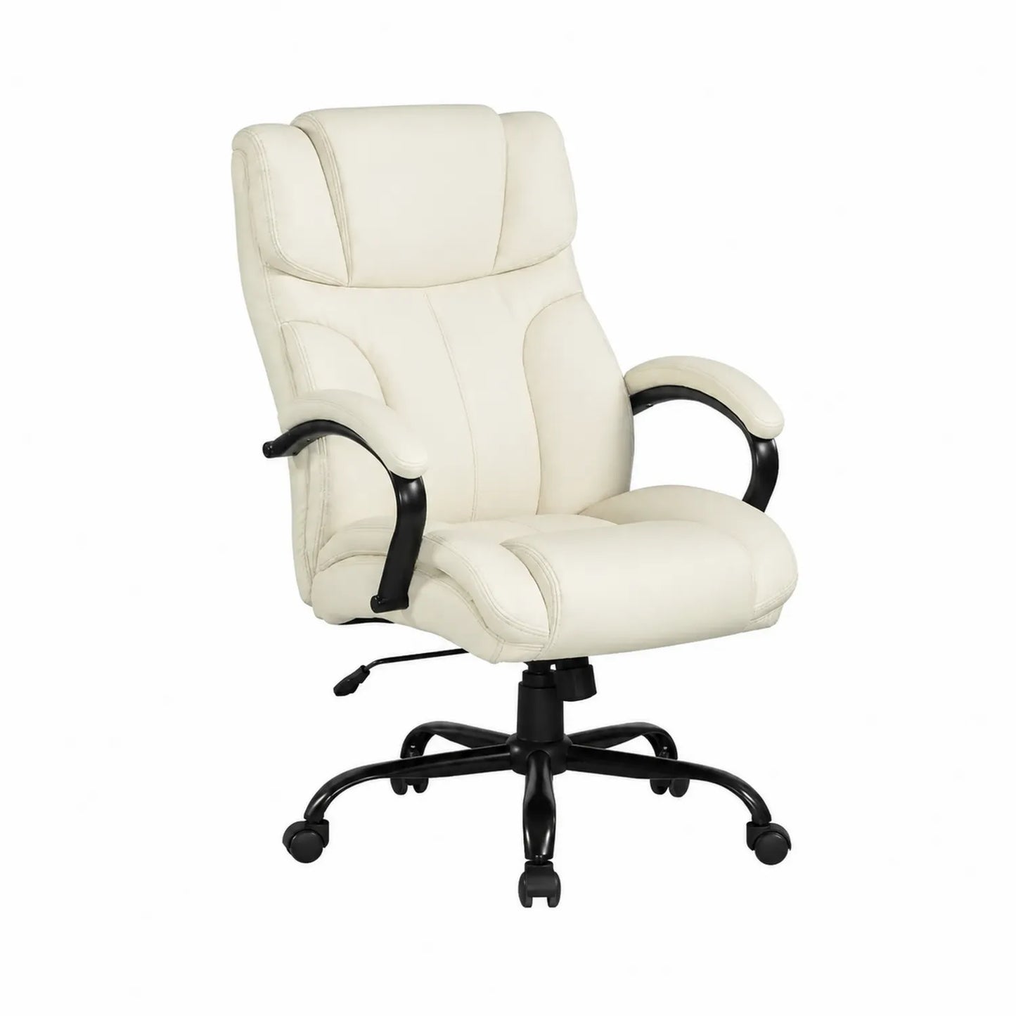 Silla de oficina de cuero sintético beige con respaldo alto
