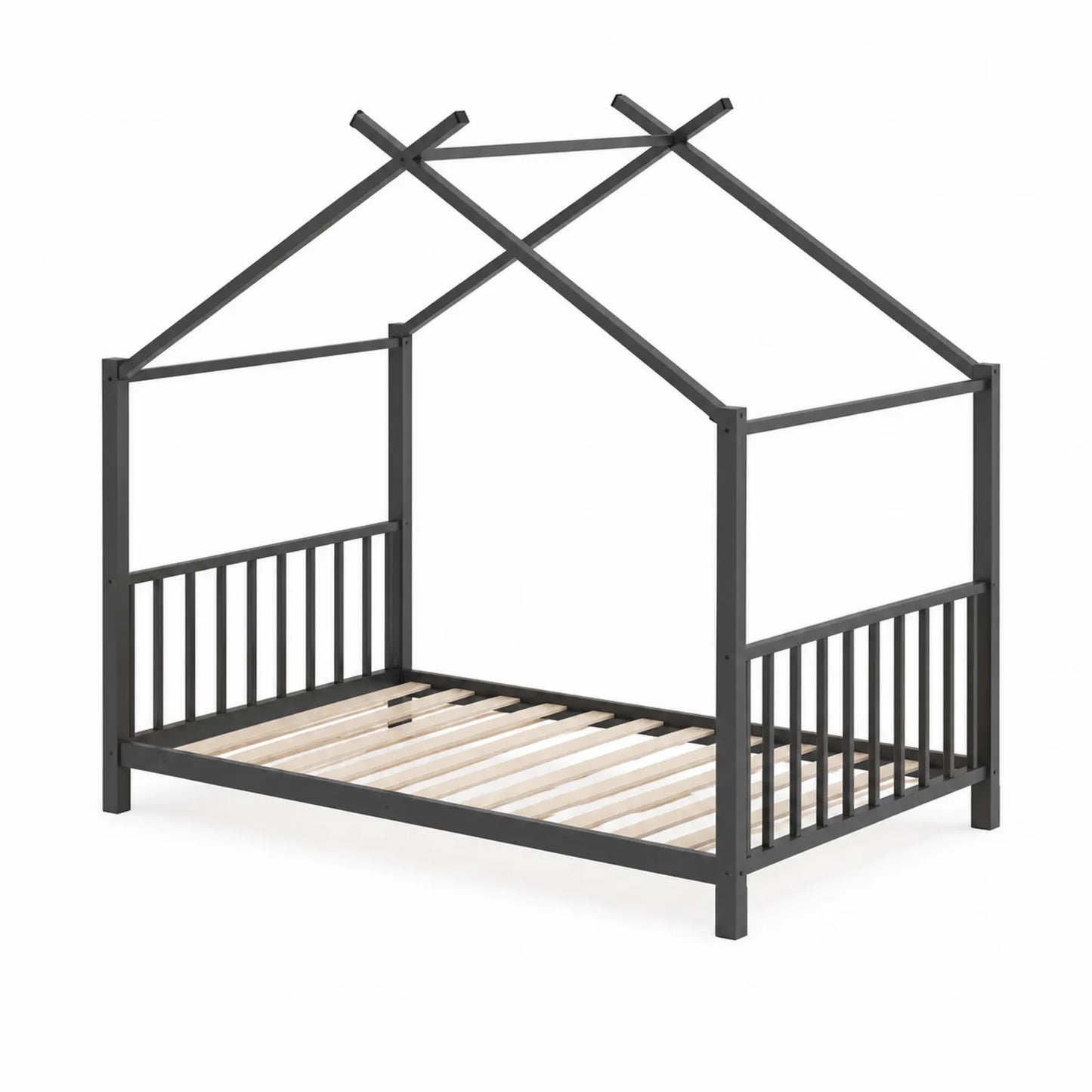 Cama infantil de metal y madera 200x90x140 cm Negra