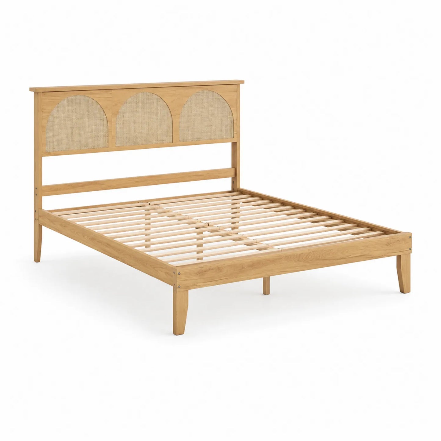 Cama de Madera de Roble y Ratán, 200x160 cm