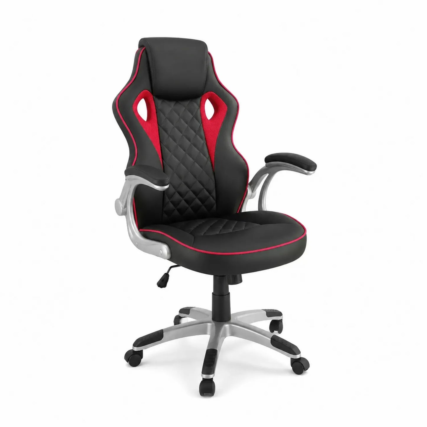 Silla de área de trabajo de piel sintética negra y roja con base giratoria