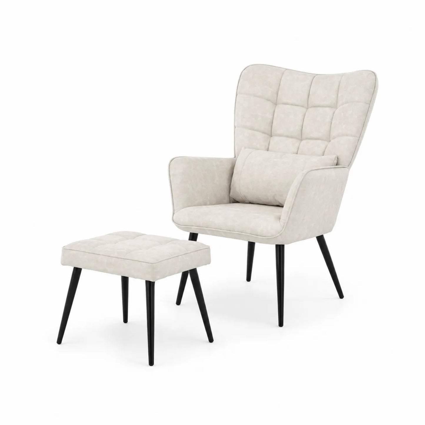 Silla tapizada con reposapiés y patas de metal