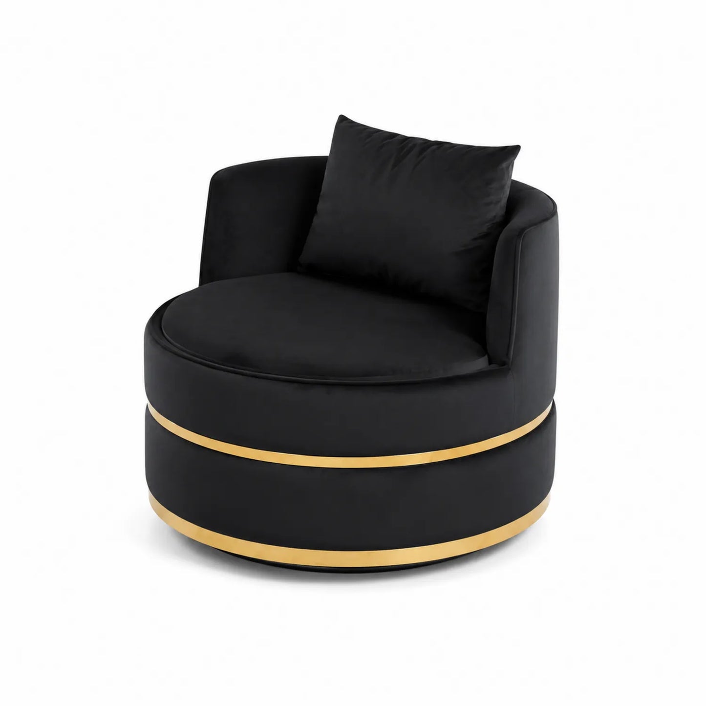 Silla giratoria redonda de terciopelo negro y metal dorado