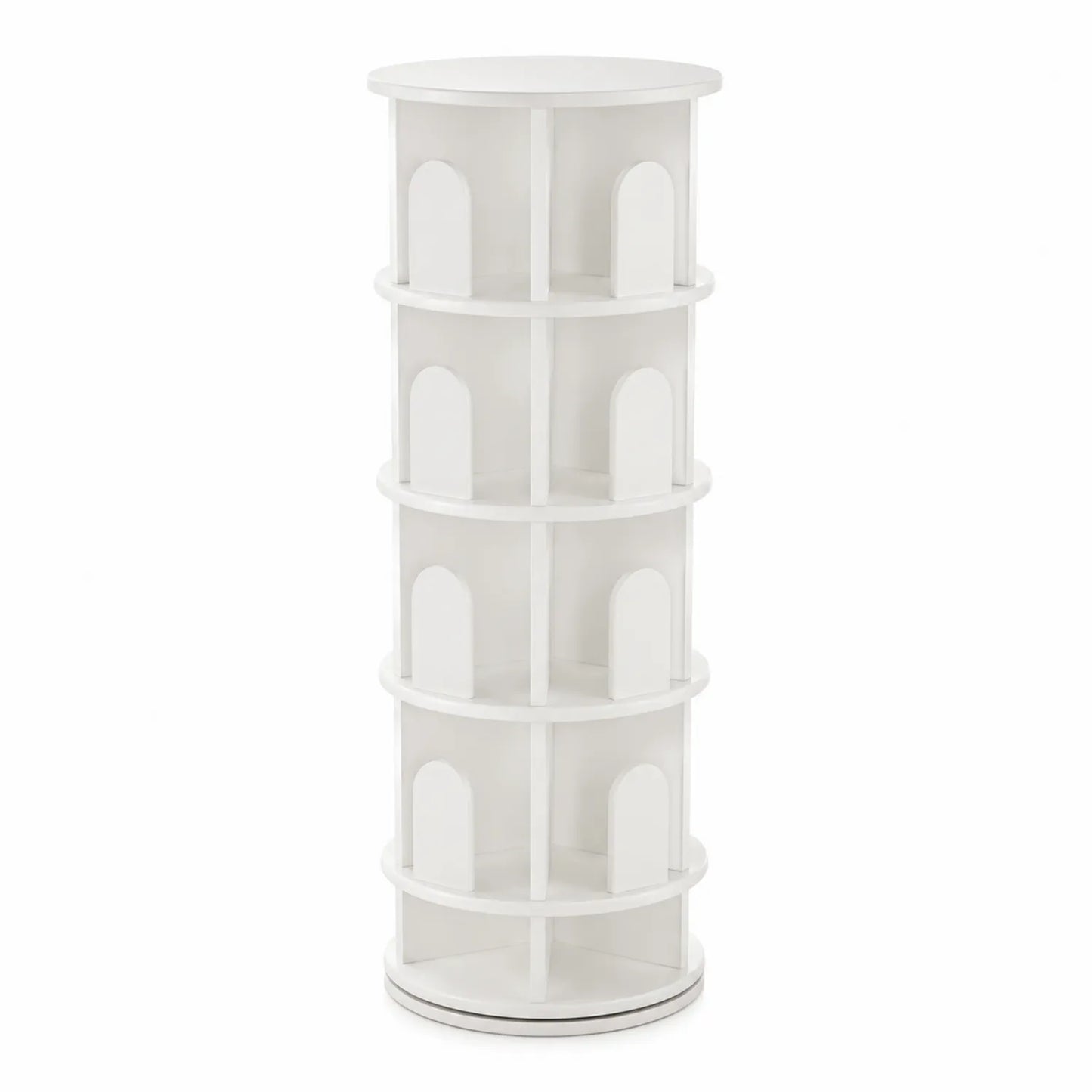 Estantería redonda de madera MDF blanca con 5 niveles