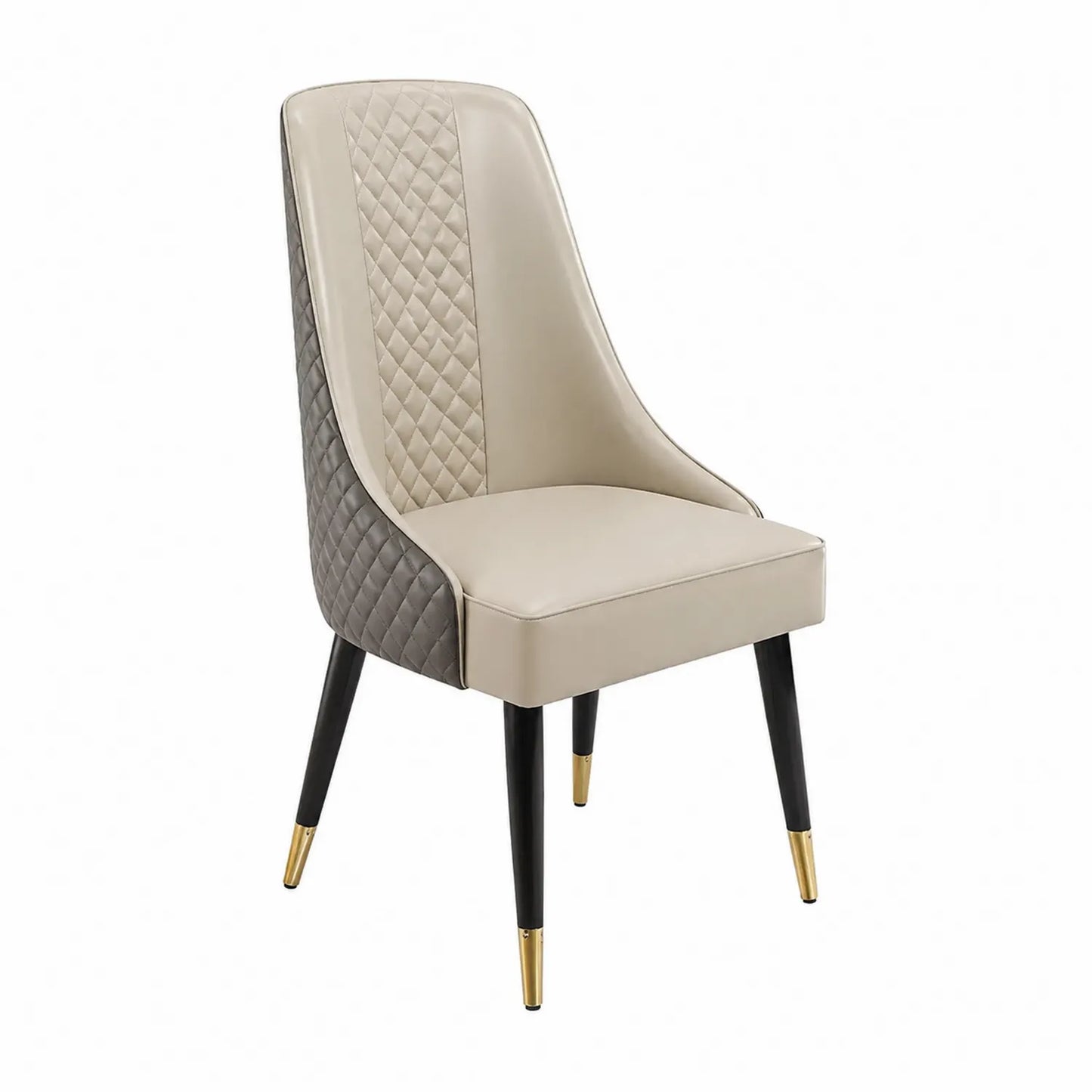 Silla de comedor de PU con patas metálicas Beige y Gris