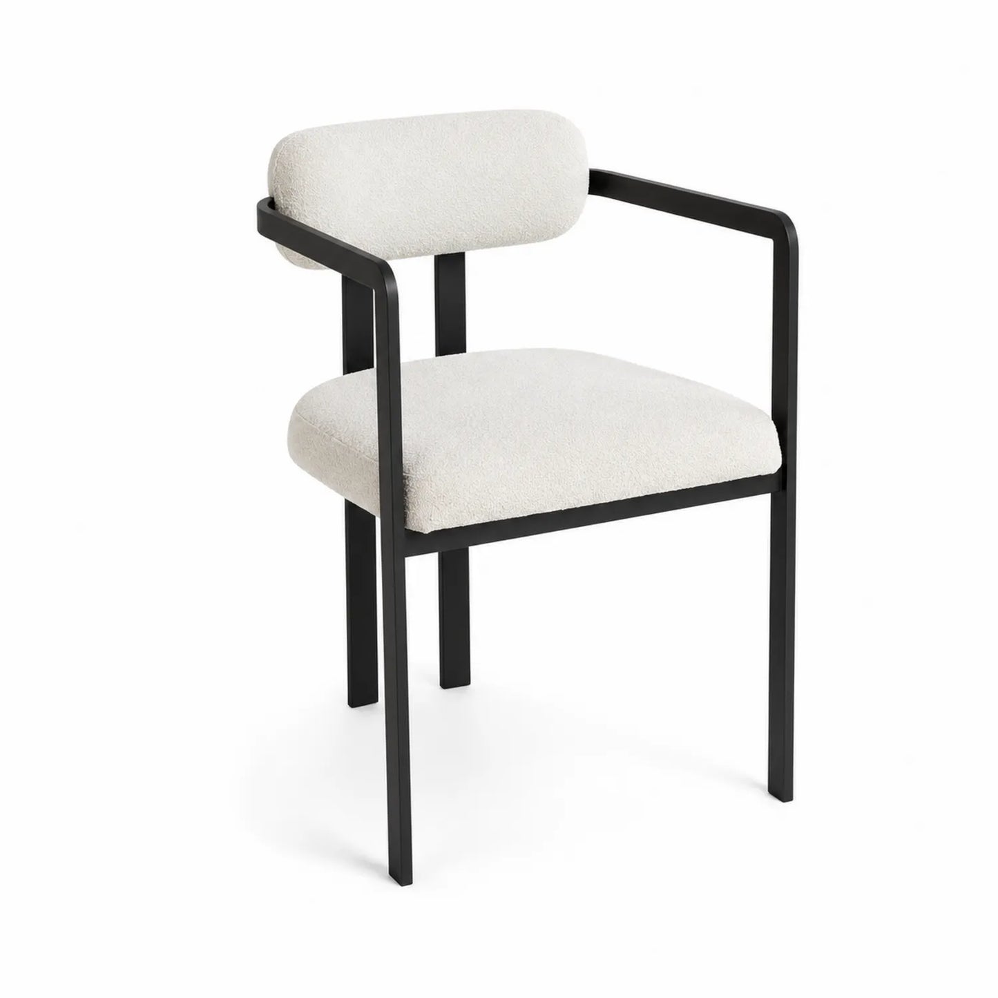 Silla de comedor con brazos - Acero y tela crema