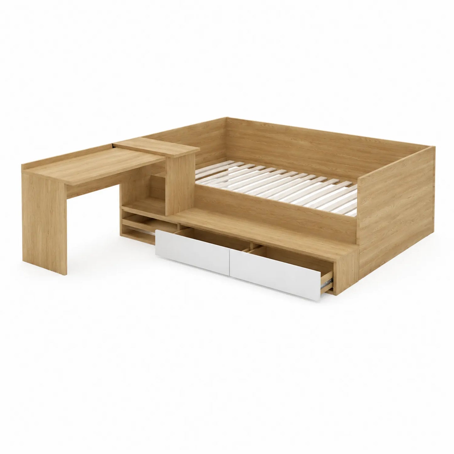 Cama de Madera con Escritorio en L y Cajones 200x160 cm