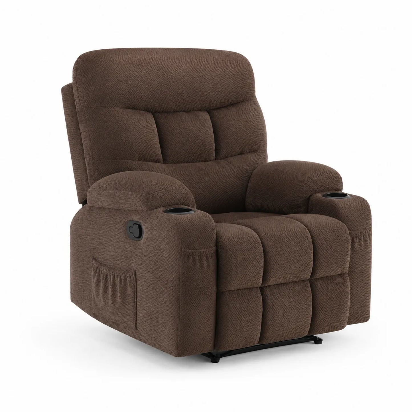 Sillón reclinable de microfibra marrón con portavasos