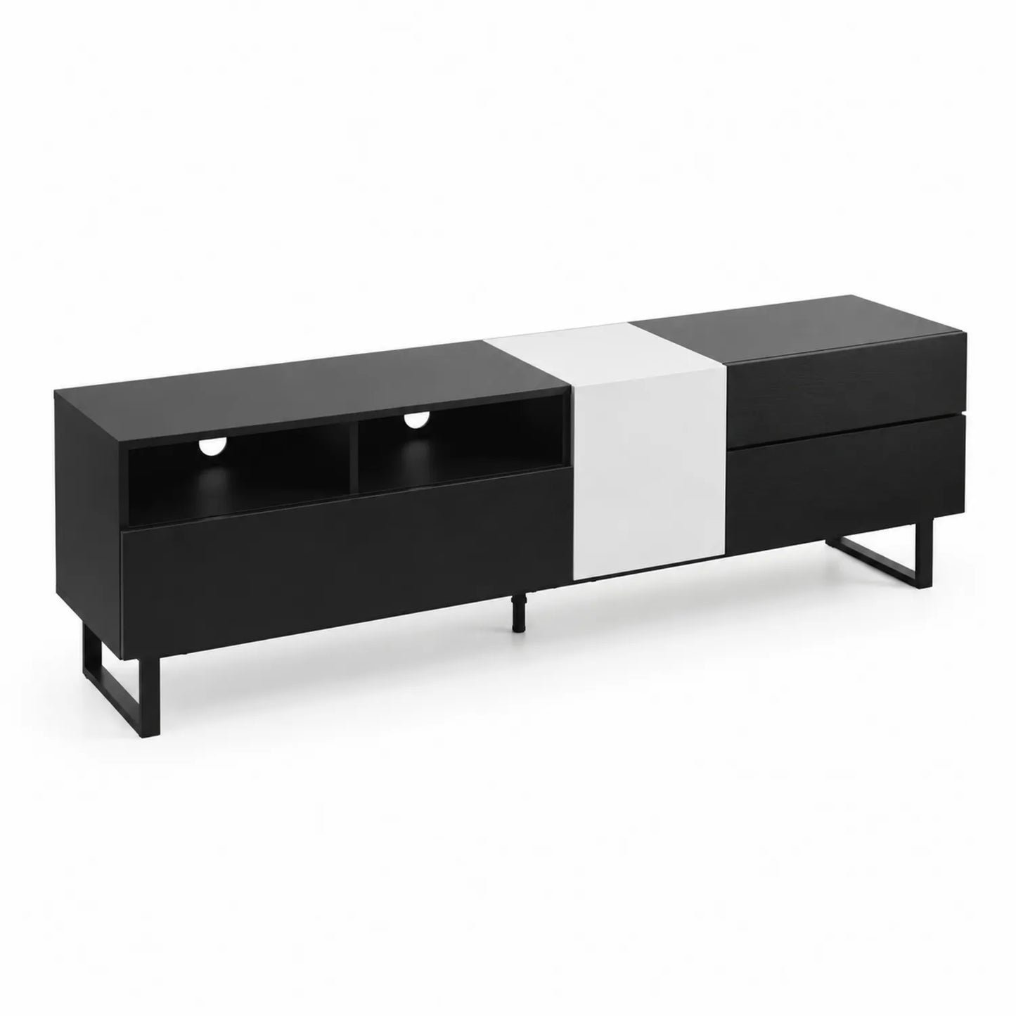 Mueble de TV de MDF y Metal Negro/Blanco 180x40x50 cm