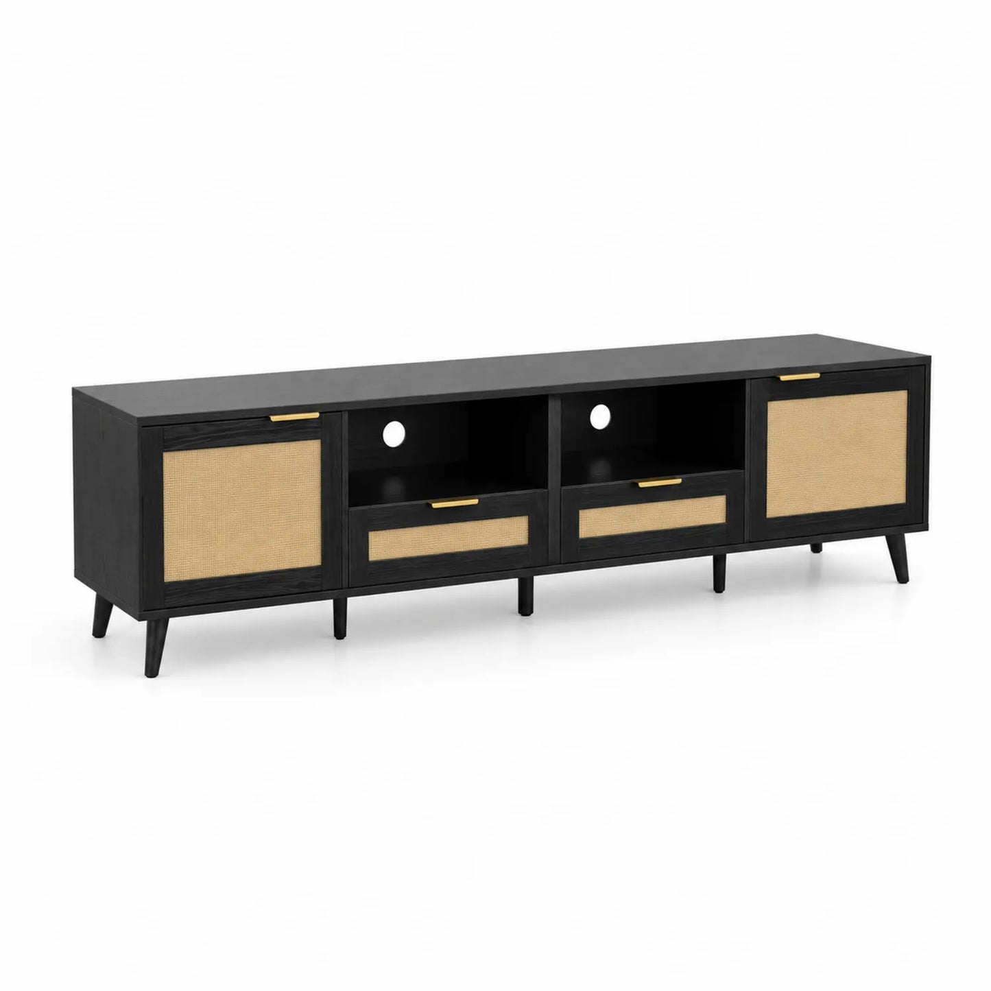 Mueble de TV de madera maciza y ratán, 180 cm
