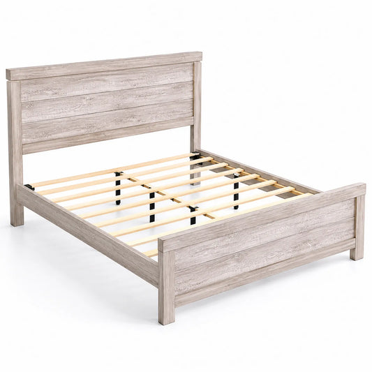 Cama de Madera de Pino Gris con Cabecero
