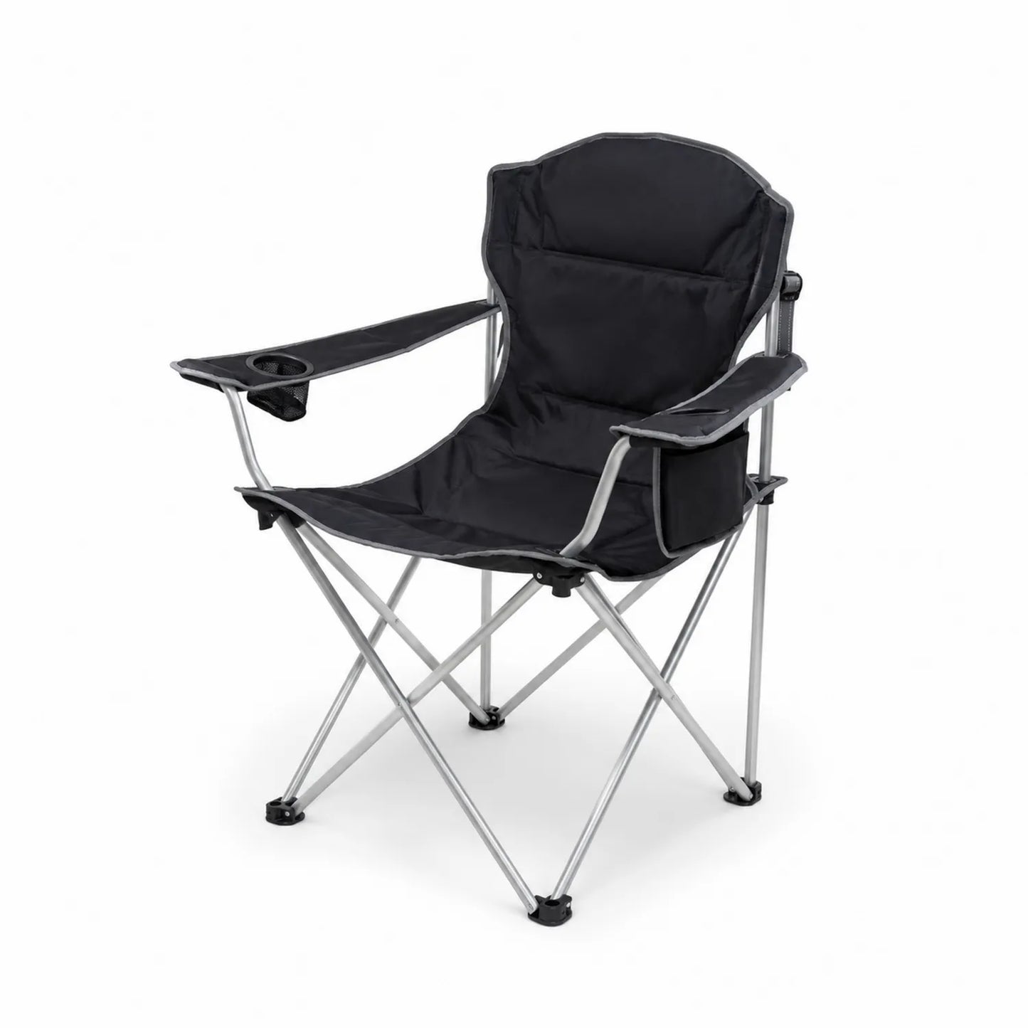 Silla plegable de poliéster y acero color Negro con portavasos