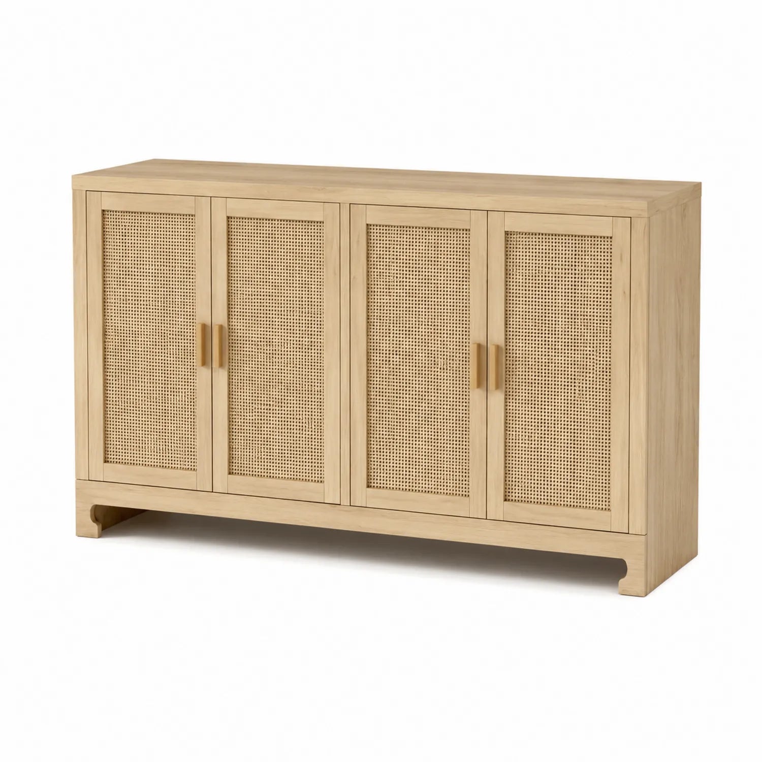 Aparador de Madera con Puertas de Ratán Natural 80x160x40 cm