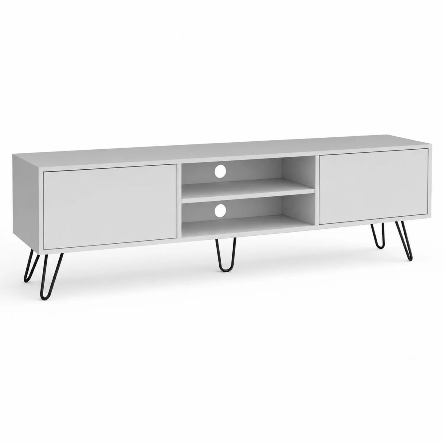 Mueble de TV de Madera con Patas Metálicas Blanco 140x40x40 cm