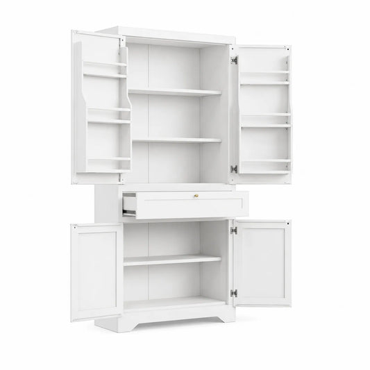 Armario de MDF Blanco con Estantes y Cajón
