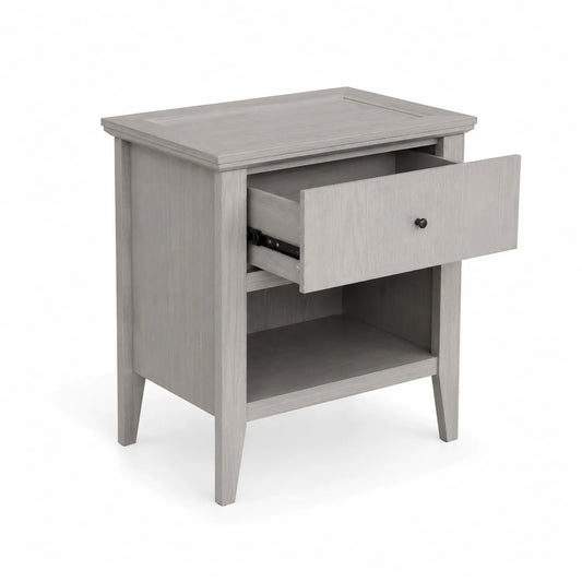 Mesita de noche de madera de roble gris con cajón