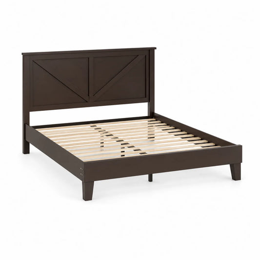 Cama de madera maciza marrón con cabecero 200x150 cm