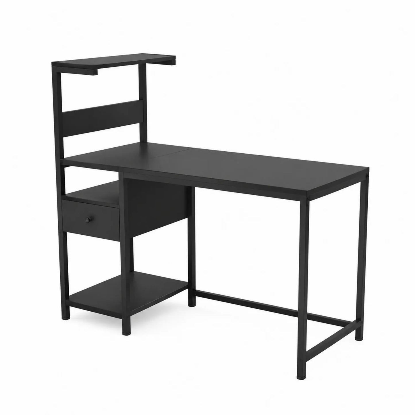 Escritorio de metal y MDF con estantería integrada negro 120x60x140 cm