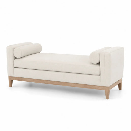 Banco de sala de madera con cojines cilíndricos Beige