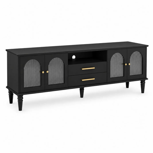Mueble de TV de madera y vidrio con 4 puertas y 2 cajones