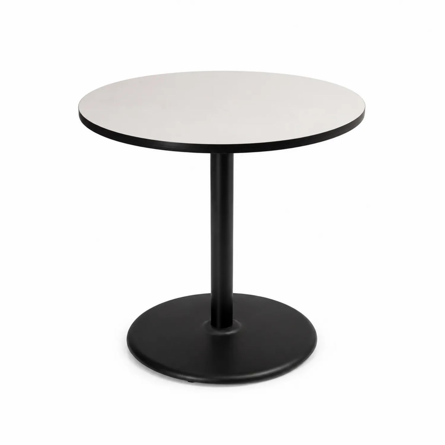 Mesa redonda de melamina blanca con base de acero negra, 80 cm