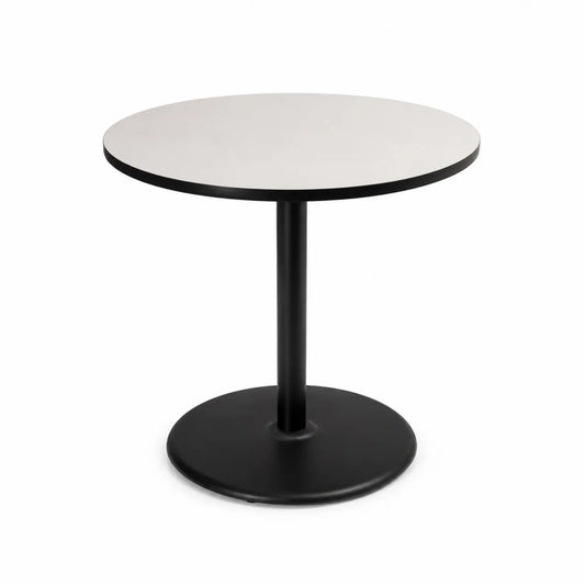 Mesa redonda de melamina blanca con base de acero negra, 80 cm