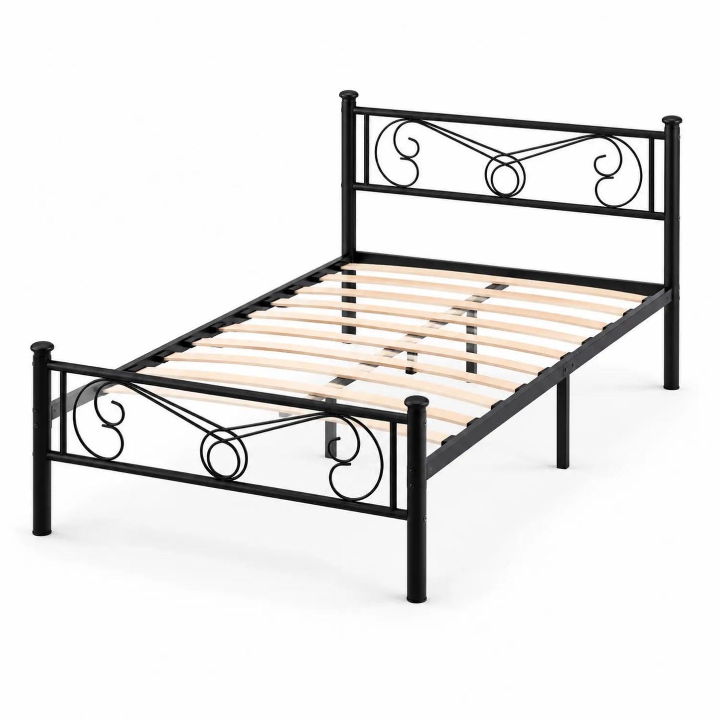 Cama de Metal Negro con Listones de Madera
