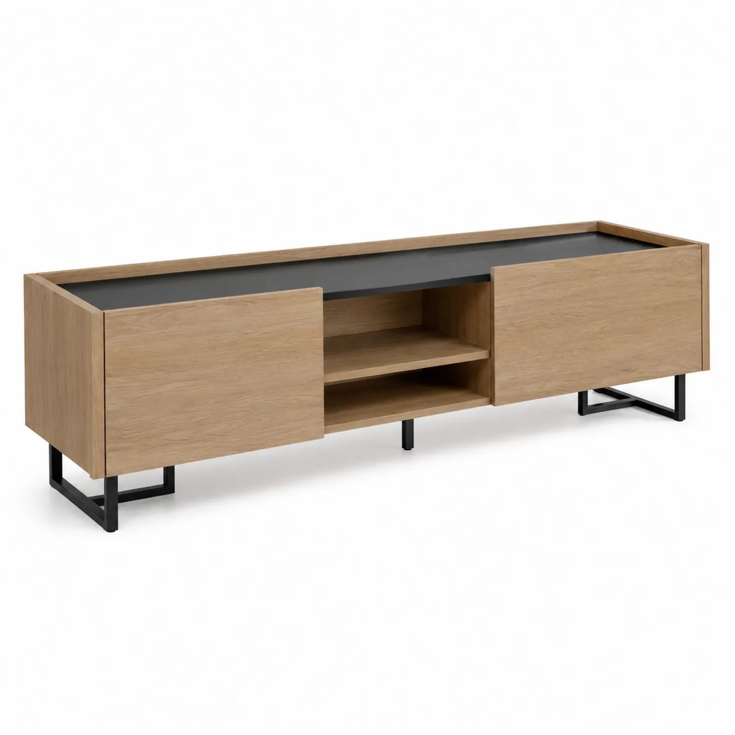 Mueble de TV de aglomerado y metal con superficie negra