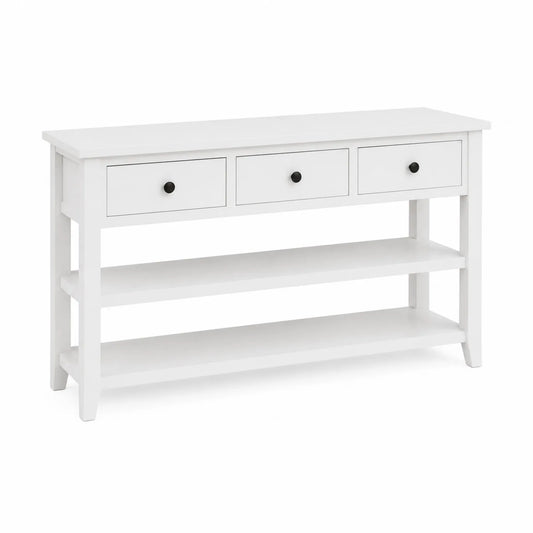 Mesa consola de madera con cajones y estantes