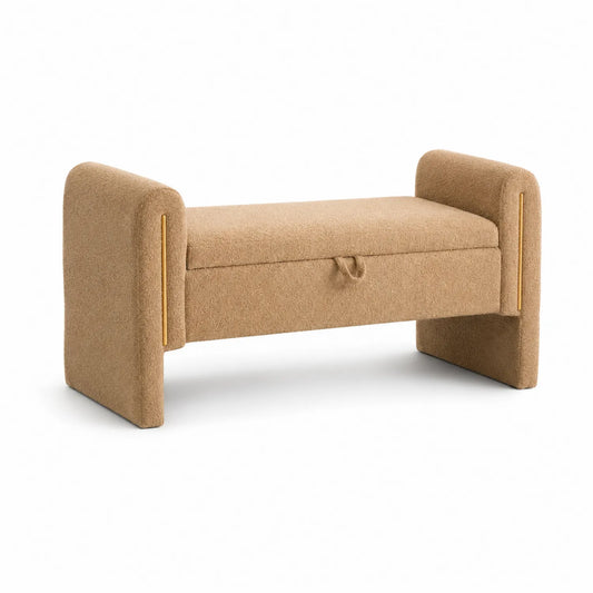 Banco de Almacenamiento de Madera y Tela Beige