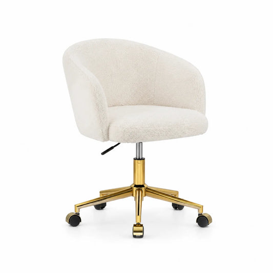 Silla giratoria con tapizado de felpa y base metálica dorada