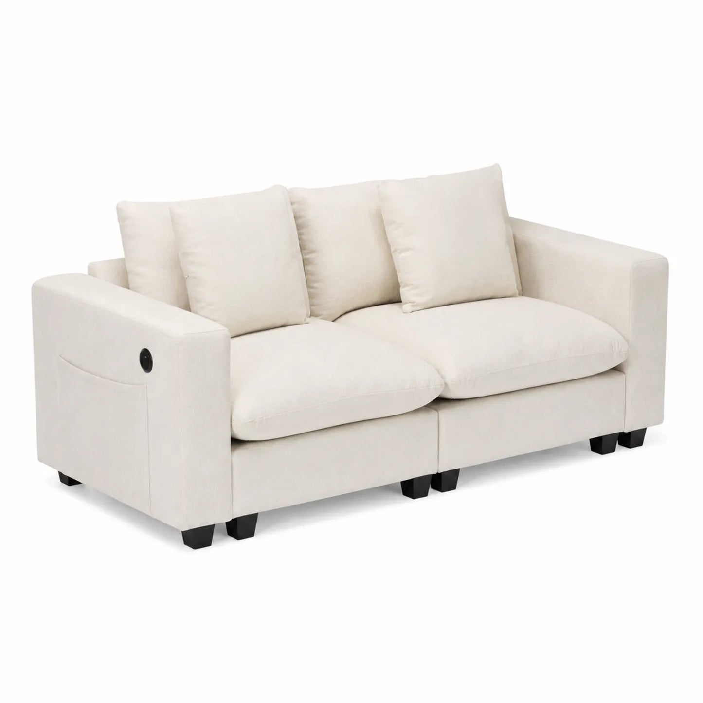 Sofá de Tela Beige 3 Plazas con Cojines y Patas de Madera