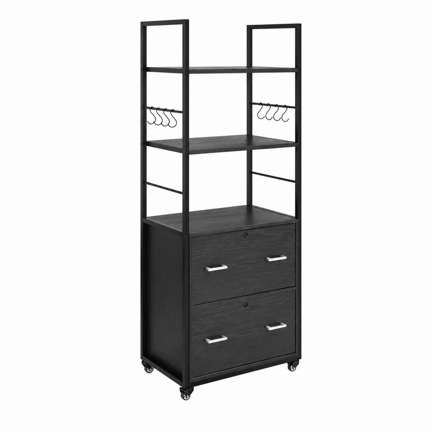 Archivador de madera y metal con estantes y ruedas negro 140cm