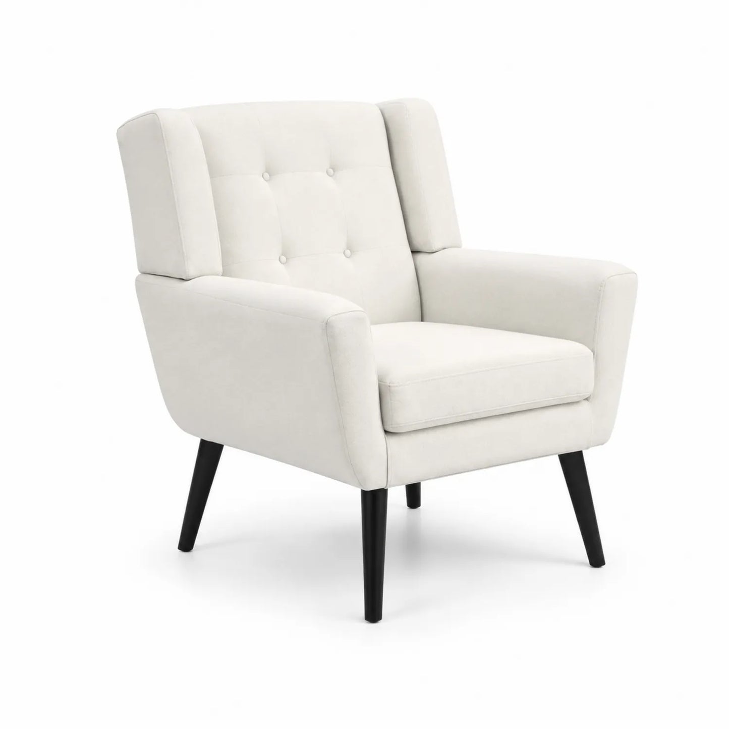 Sillón de tela crema con patas de madera