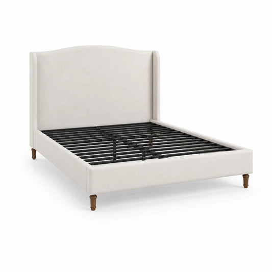 Cama tapizada en tela con patas de madera 200x160 cm