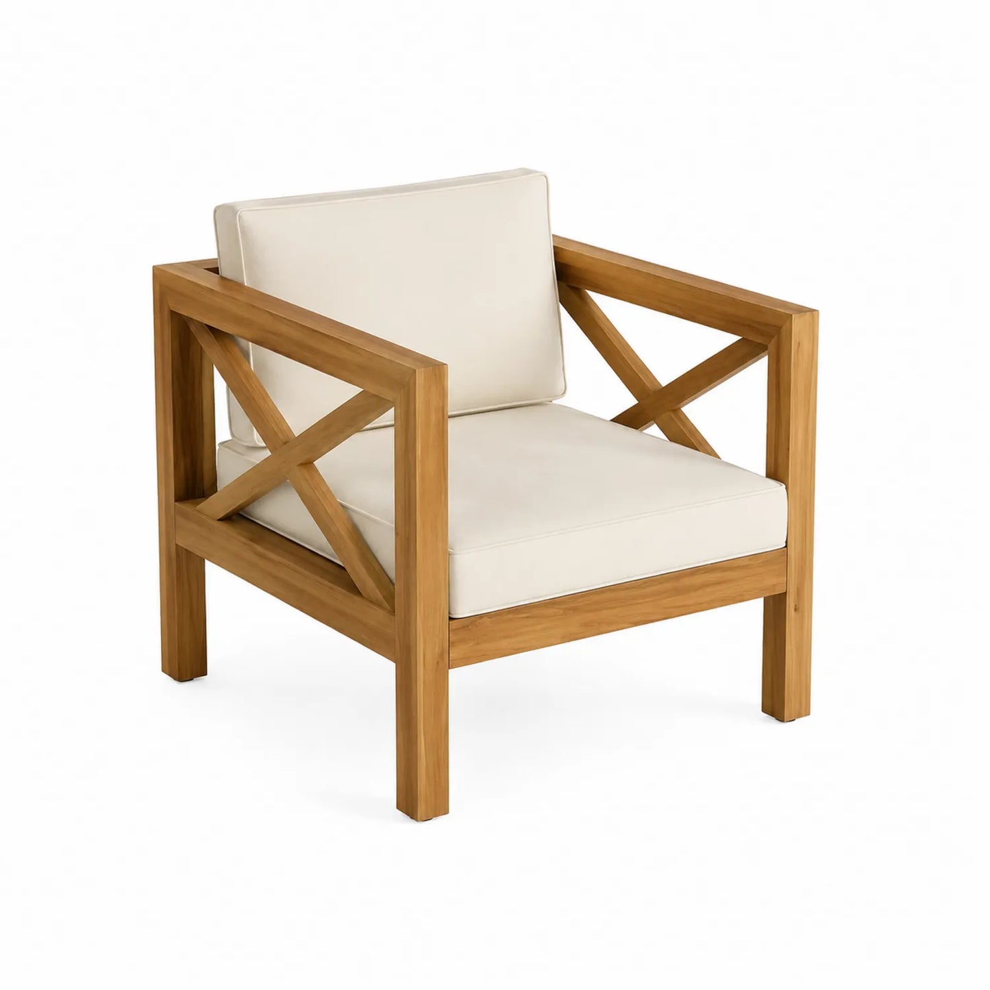 Silla de madera de teca con cojines crema