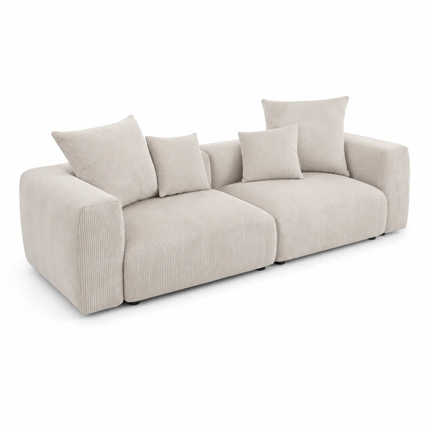 Sofá modular de 3 plazas en pana beige con cojines incluidos