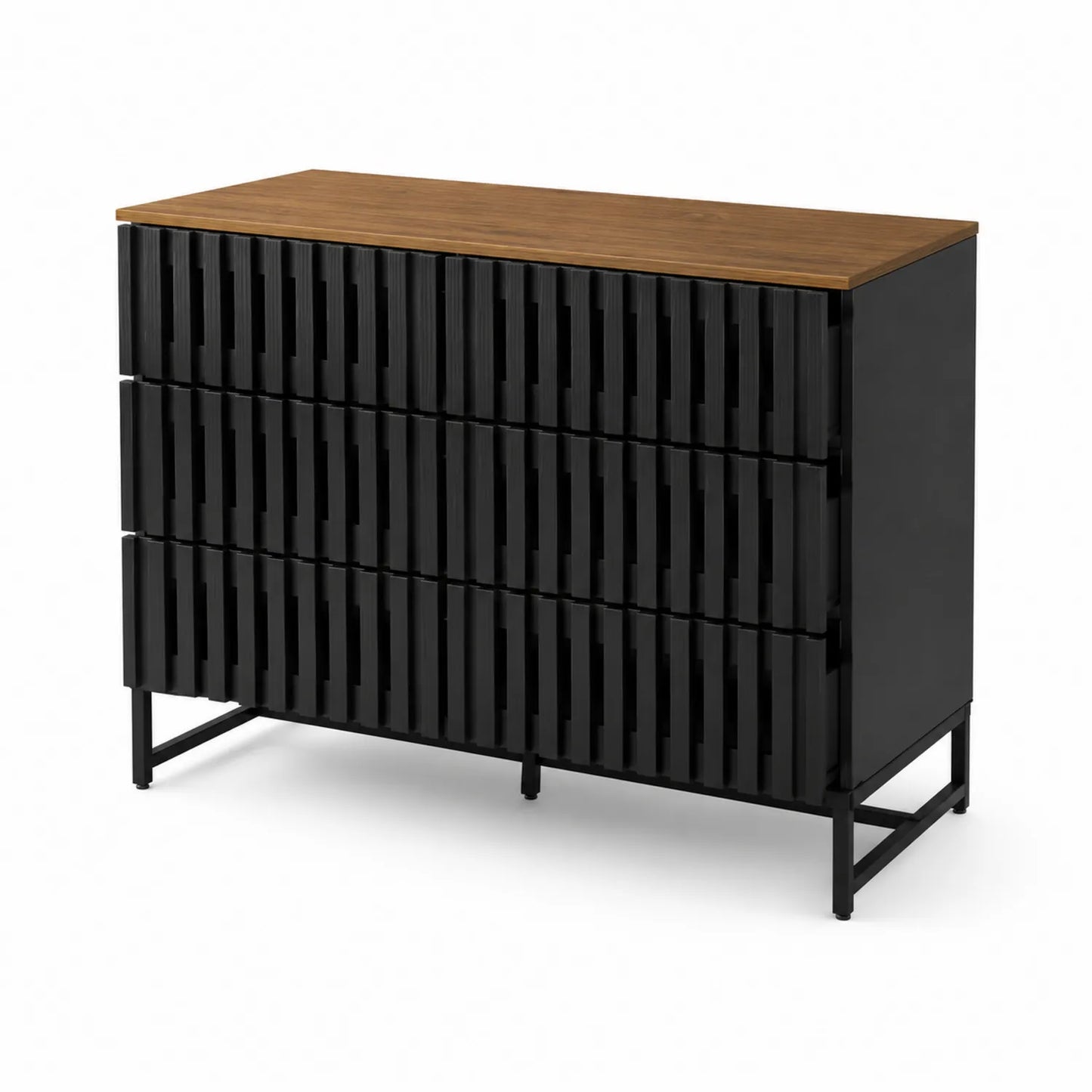 Cajonera de MDF y Hierro con 6 Cajones Negro y Madera