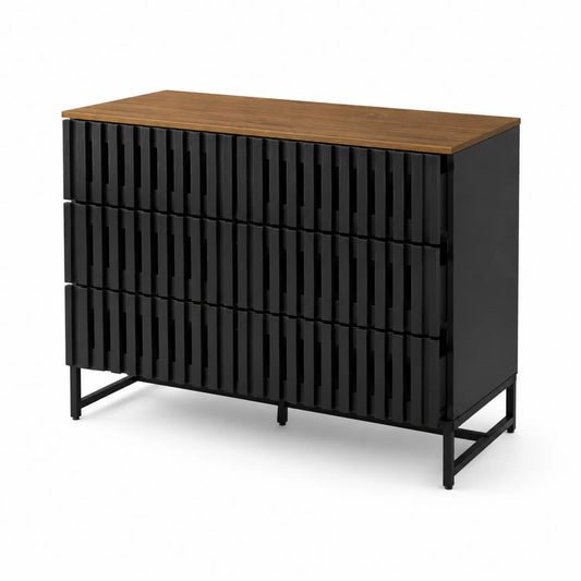 Cajonera de MDF y Hierro con 6 Cajones Negro y Madera