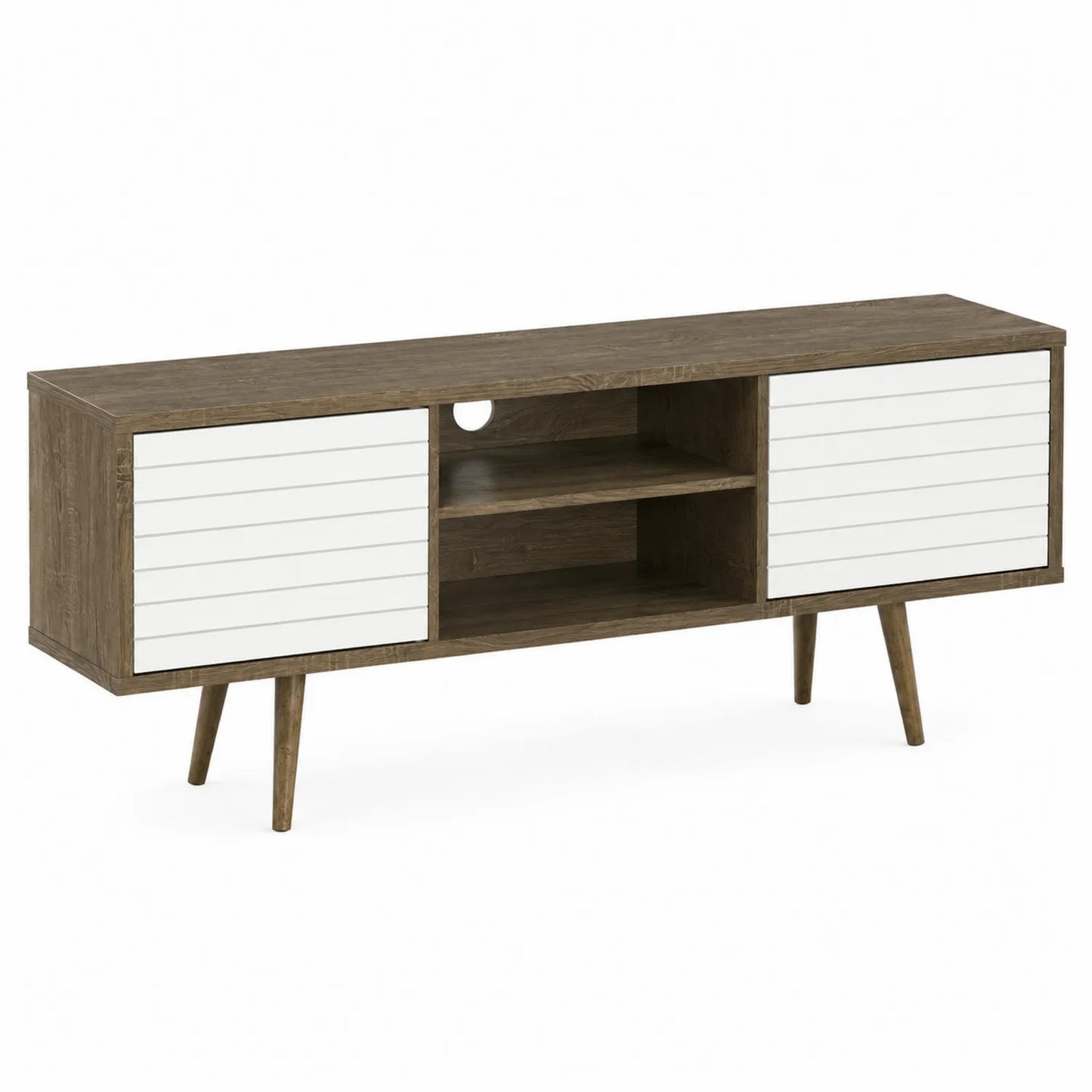 Mueble de TV de aglomerado Marrón/Blanco con puertas correderas