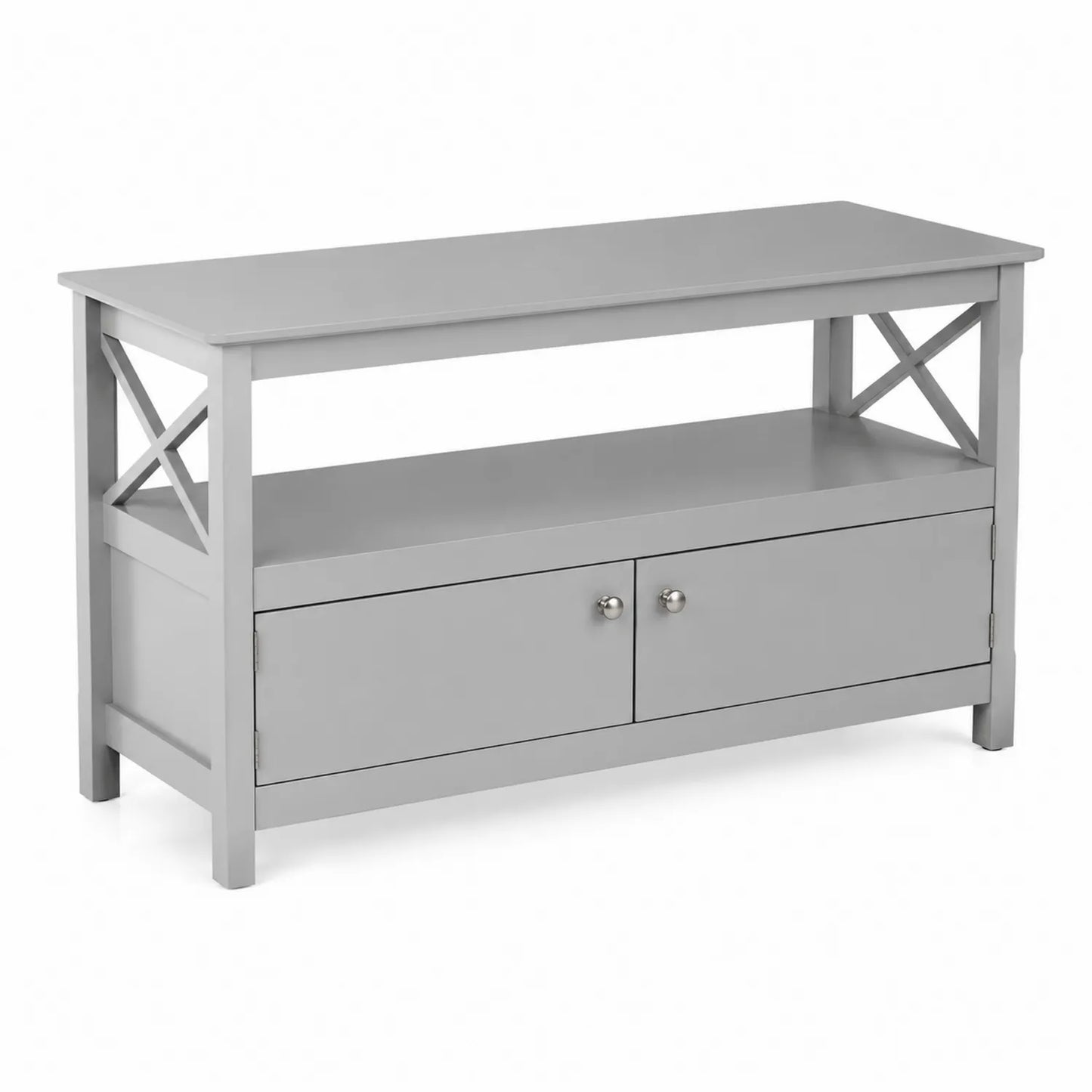 Mueble de TV de MDF con Estante y Puertas Gris 120x40x55 cm