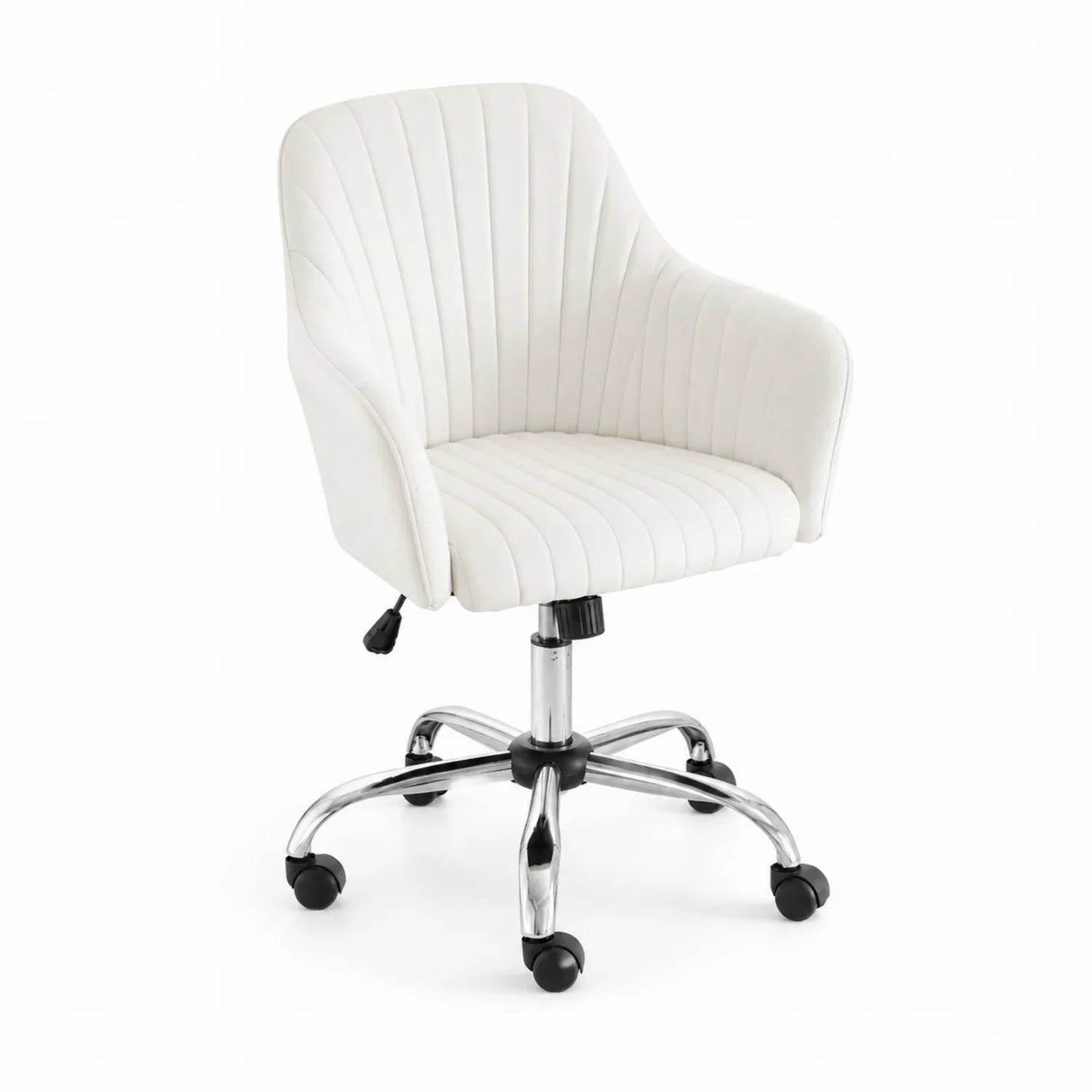 Silla giratoria de terciopelo con base de acero cromado