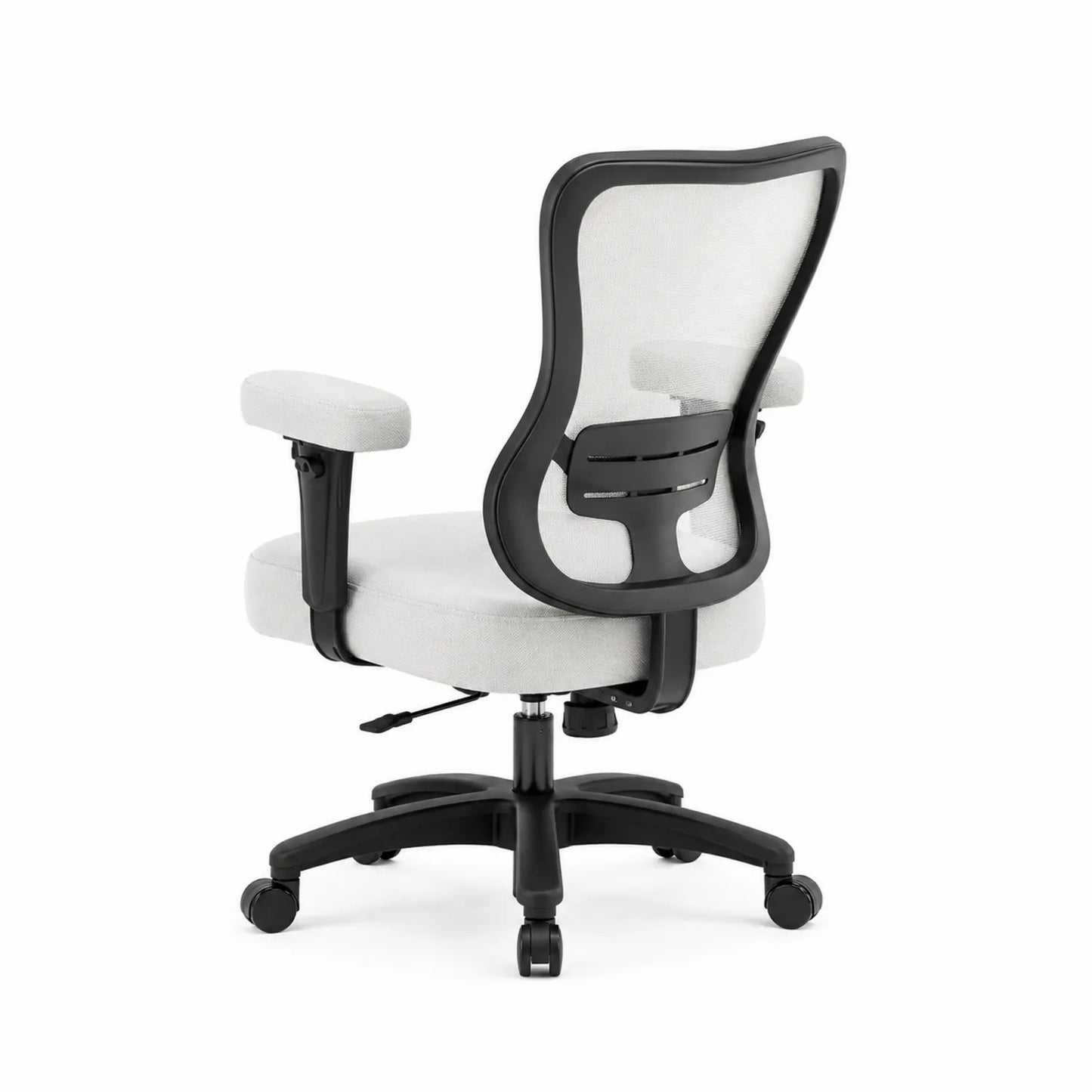 Silla ergonómica de oficina con respaldo de malla y cojín gris