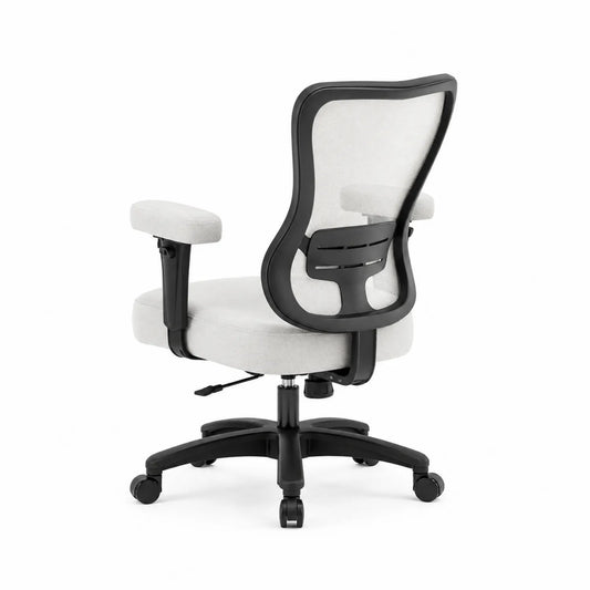 Silla ergonómica de oficina con respaldo de malla y cojín gris