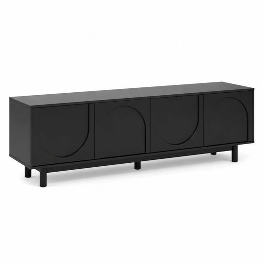 Mueble de TV de MDF y metal con puertas, 180x40x50 cm, Negro